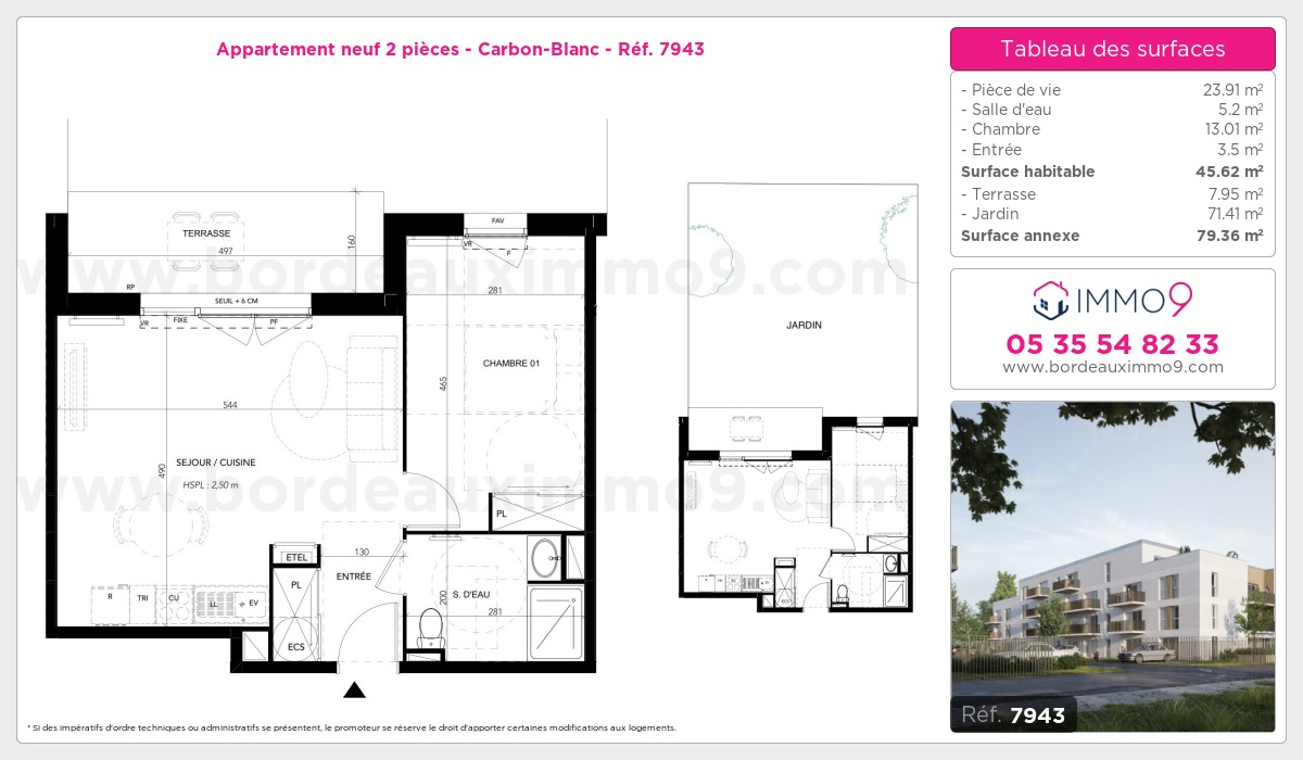 Plan et surfaces, Programme neuf Carbon-Blanc Référence n° 7943