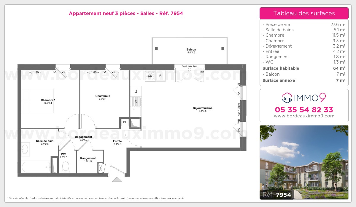 Plan et surfaces, Programme neuf Salles Référence n° 7954