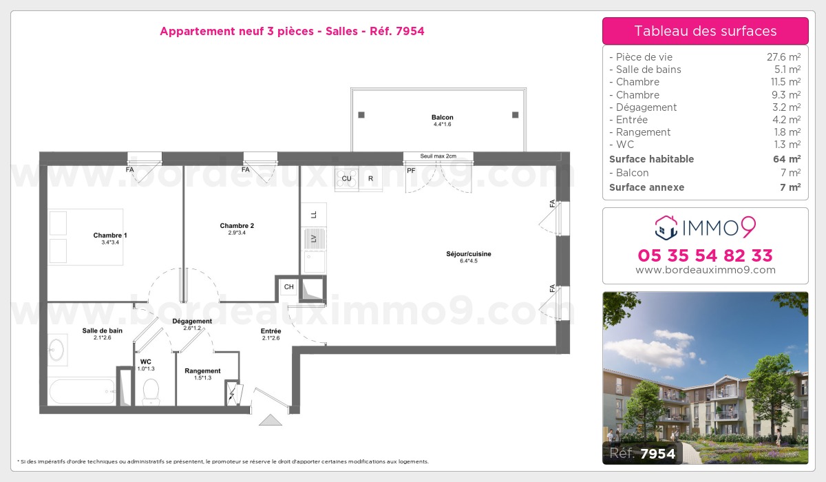 Plan et surfaces, Programme neuf Salles Référence n° 7954