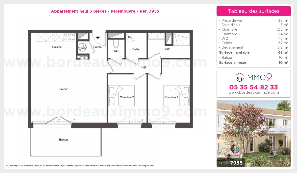Plan et surfaces, Programme neuf Parempuyre Référence n° 7955
