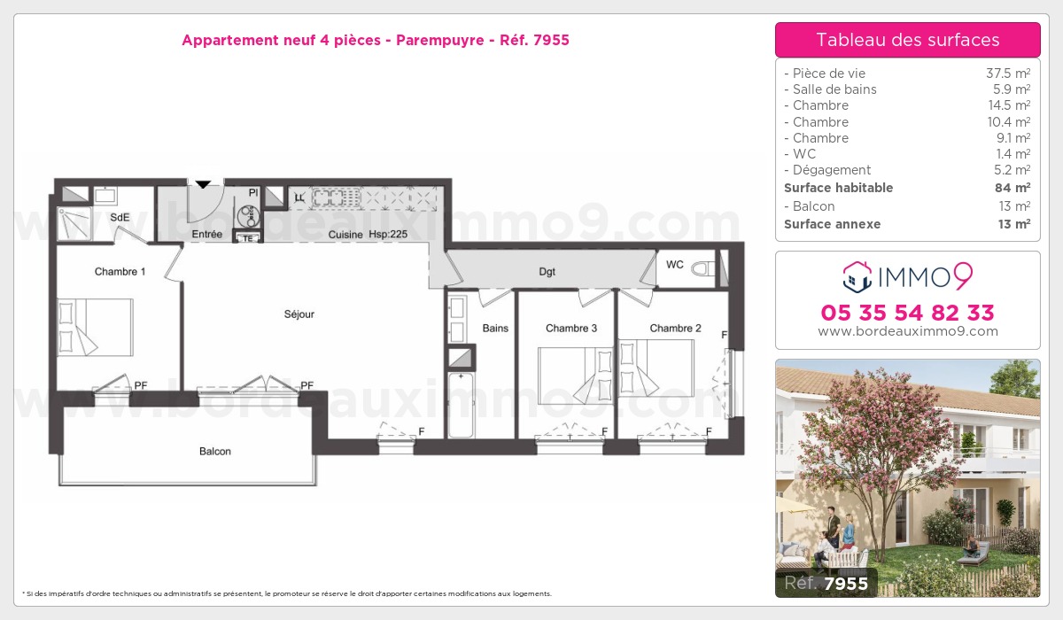 Plan et surfaces, Programme neuf Parempuyre Référence n° 7955