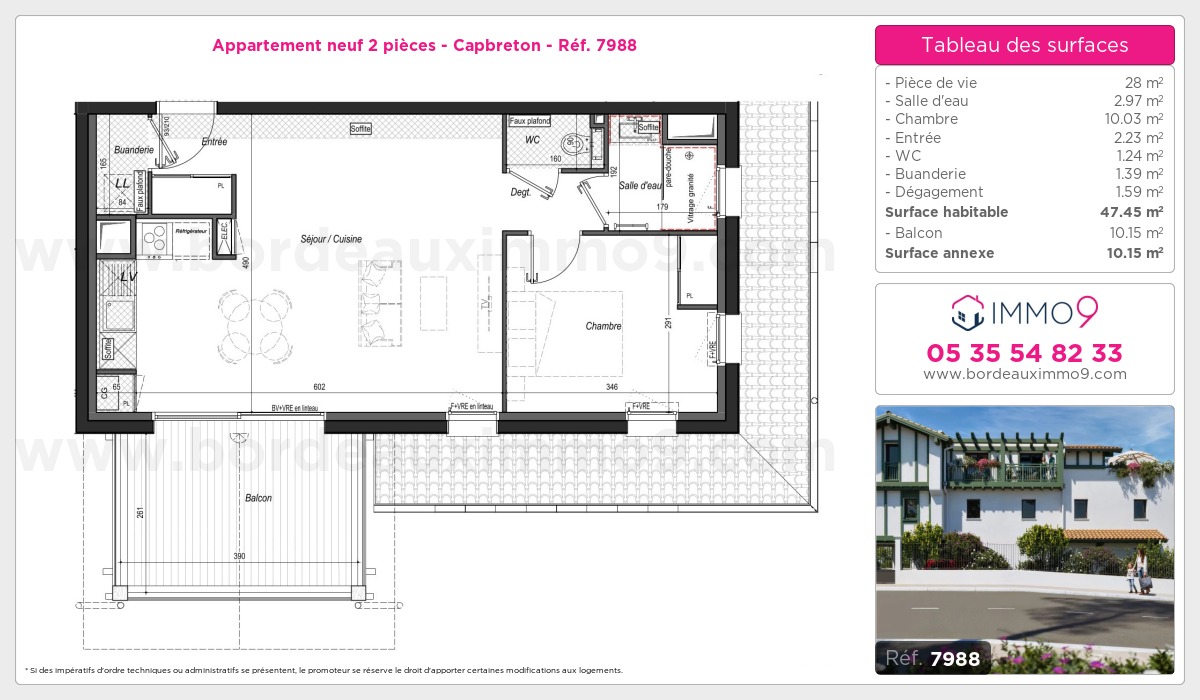 Plan et surfaces, Programme neuf Capbreton Référence n° 7988