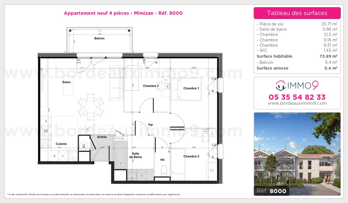 Plan et surfaces, Programme neuf Mimizan Référence n° 8000