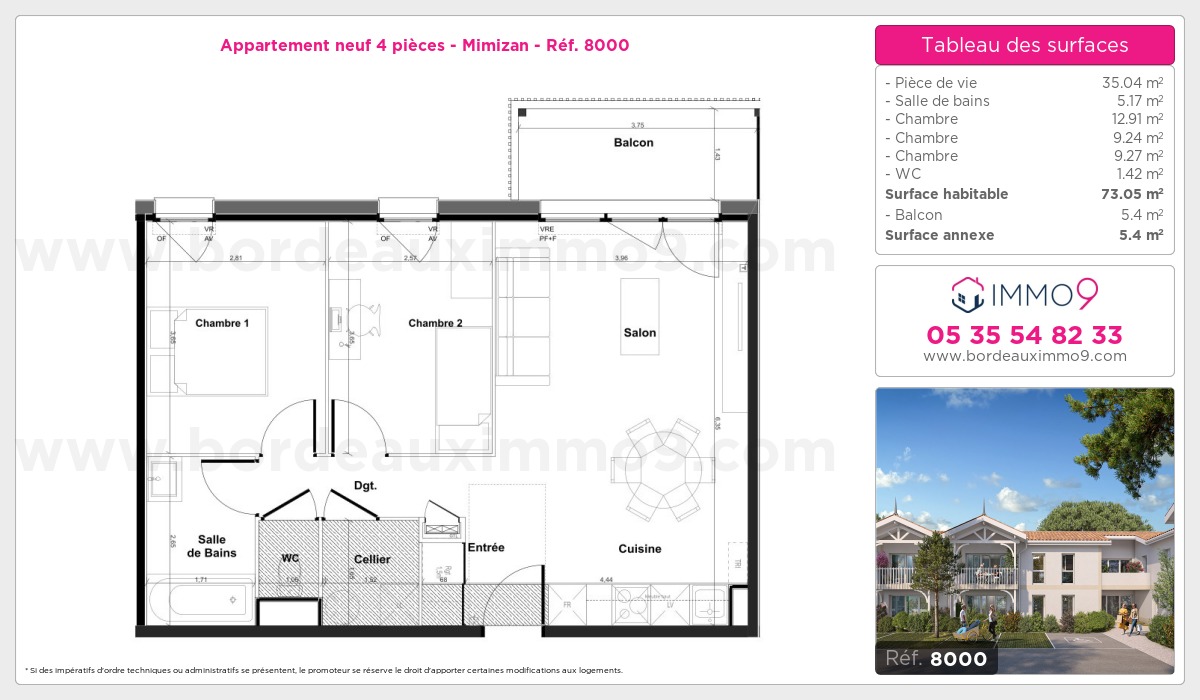 Plan et surfaces, Programme neuf Mimizan Référence n° 8000