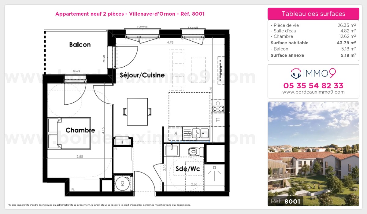 Plan et surfaces, Programme neuf Villenave-d'Ornon Référence n° 8001
