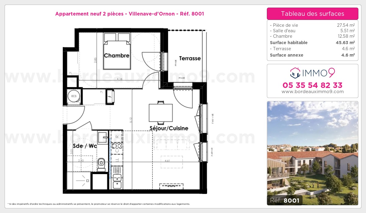 Plan et surfaces, Programme neuf Villenave-d'Ornon Référence n° 8001