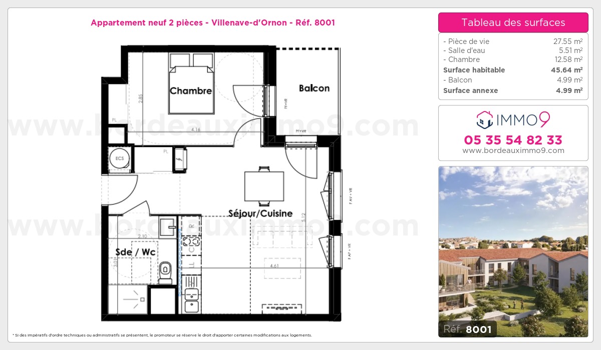 Plan et surfaces, Programme neuf Villenave-d'Ornon Référence n° 8001