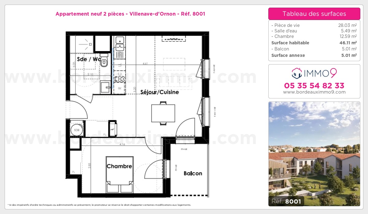 Plan et surfaces, Programme neuf Villenave-d'Ornon Référence n° 8001