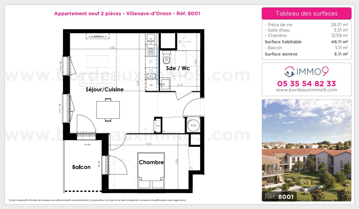 Plan et surfaces, Programme neuf Villenave-d'Ornon Référence n° 8001