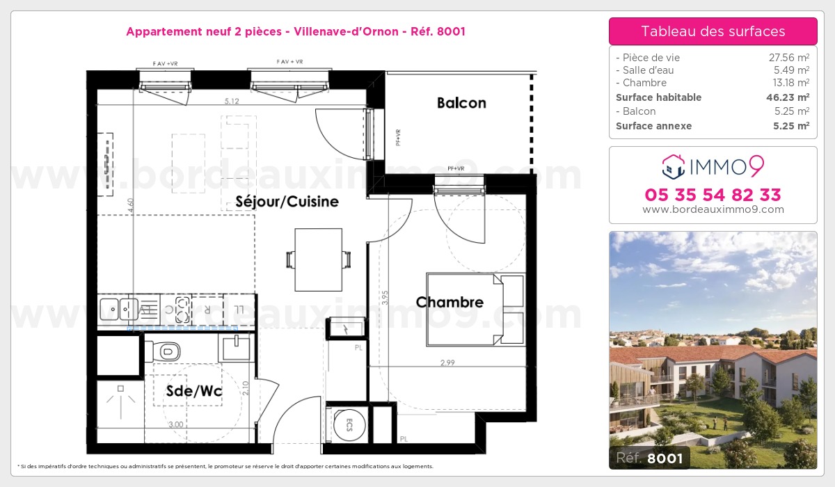 Plan et surfaces, Programme neuf Villenave-d'Ornon Référence n° 8001