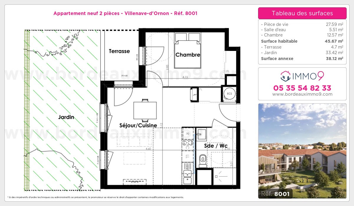 Plan et surfaces, Programme neuf Villenave-d'Ornon Référence n° 8001