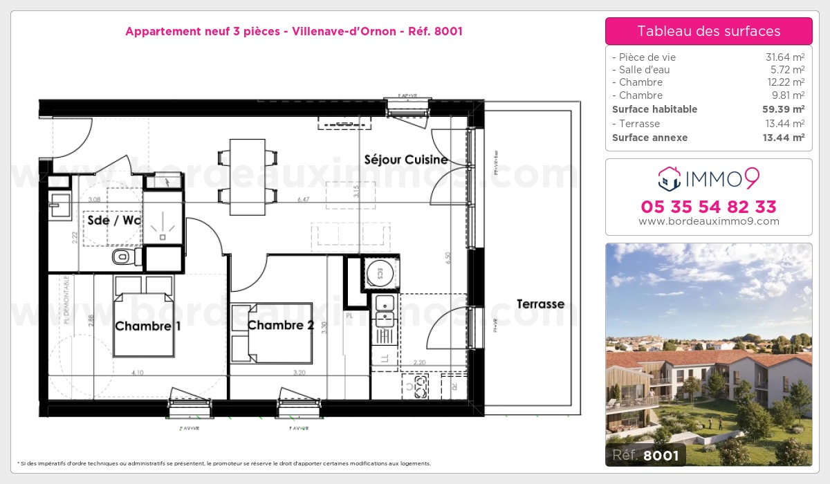 Plan et surfaces, Programme neuf Villenave-d'Ornon Référence n° 8001