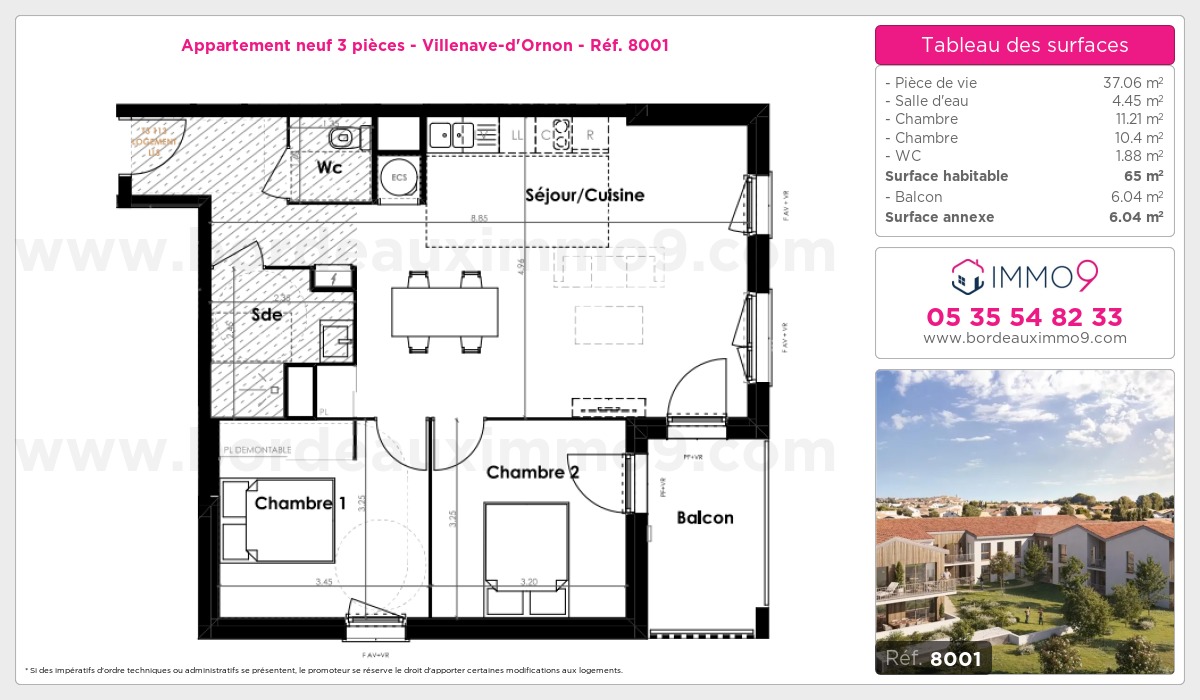 Plan et surfaces, Programme neuf Villenave-d'Ornon Référence n° 8001