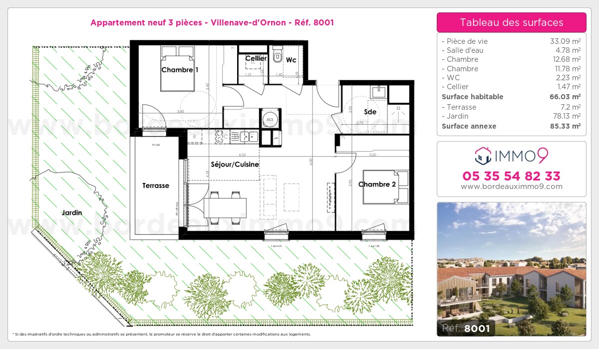 Plan et surfaces, Programme neuf Villenave-d'Ornon Référence n° 8001