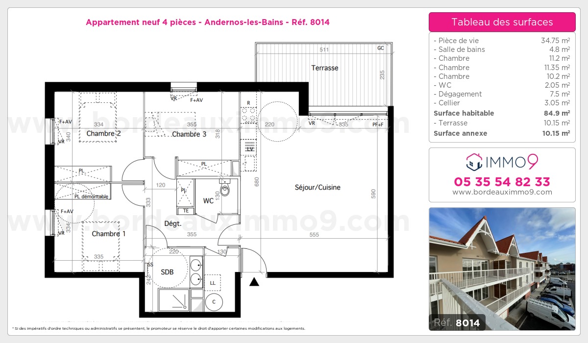 Plan et surfaces, Programme neuf Andernos-les-Bains Référence n° 8014
