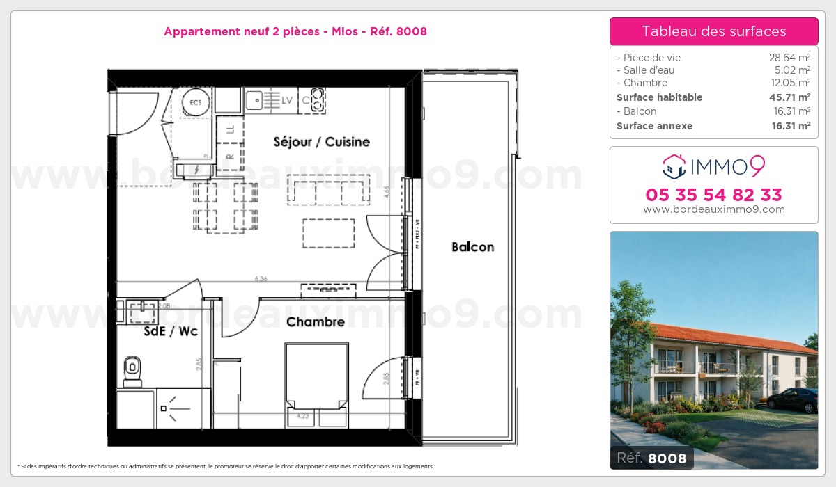 Plan et surfaces, Programme neuf Mios Référence n° 8008