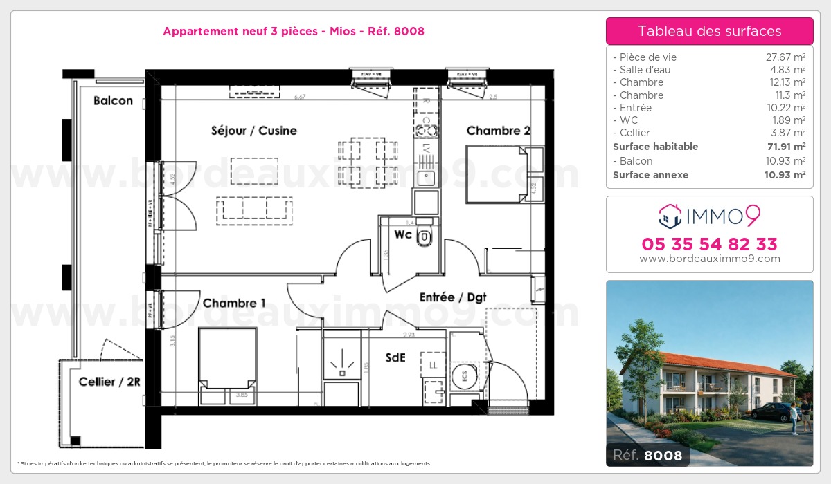 Plan et surfaces, Programme neuf Mios Référence n° 8008