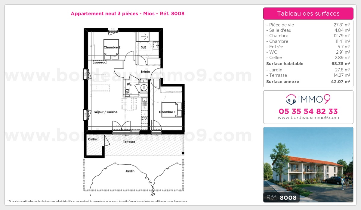 Plan et surfaces, Programme neuf Mios Référence n° 8008