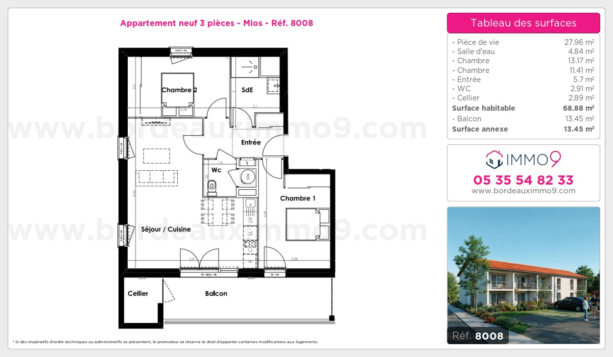 Plan et surfaces, Programme neuf Mios Référence n° 8008