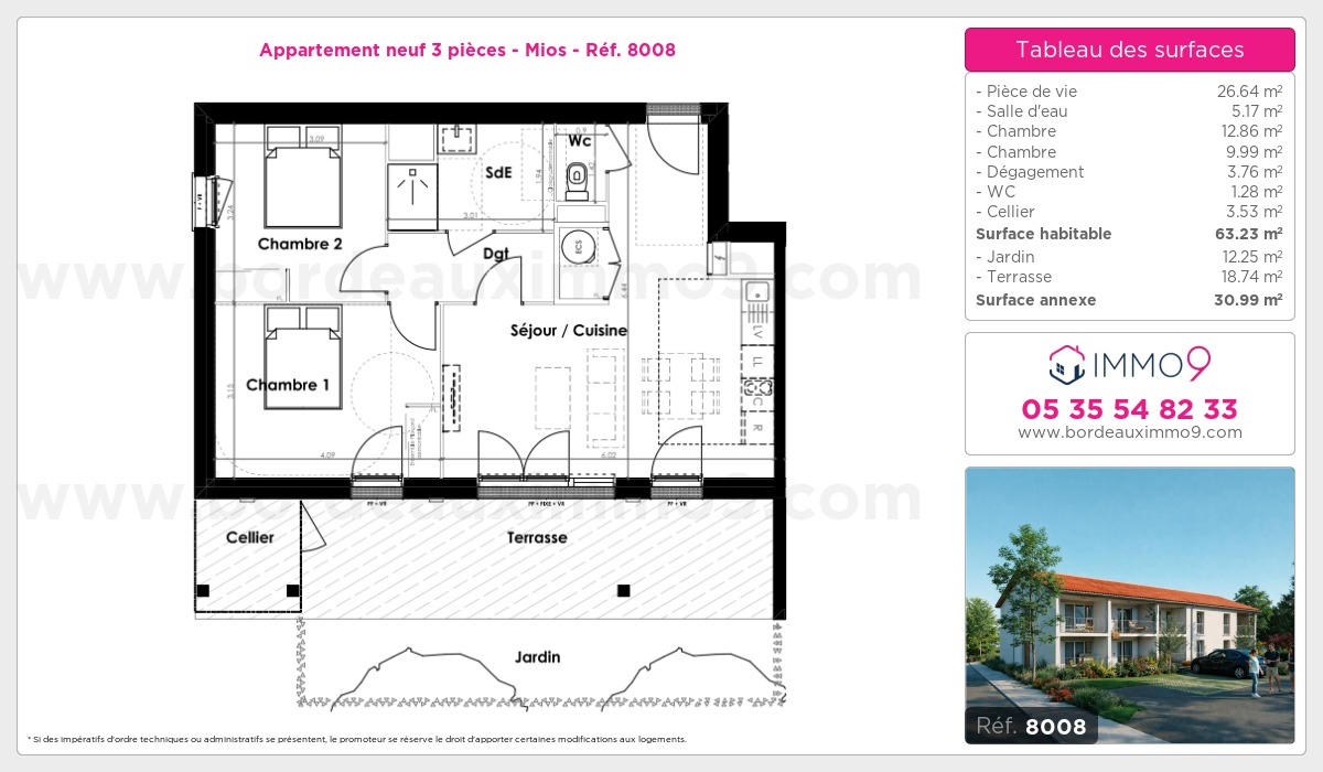 Plan et surfaces, Programme neuf Mios Référence n° 8008