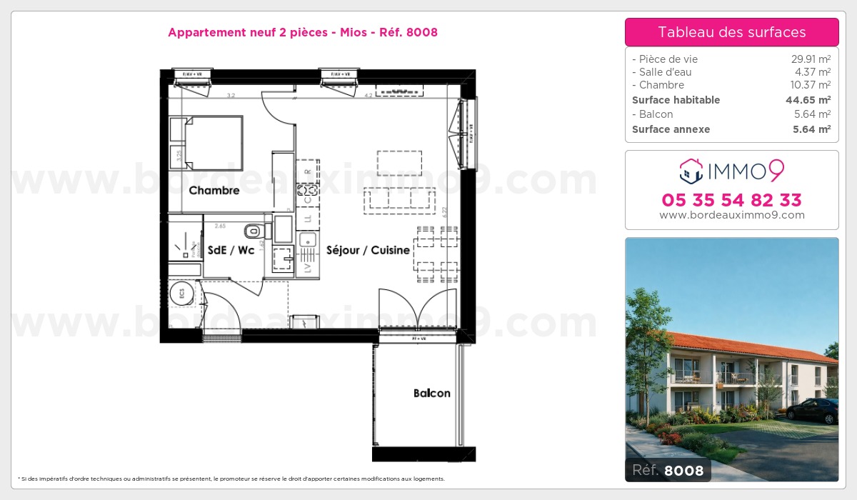 Plan et surfaces, Programme neuf Mios Référence n° 8008