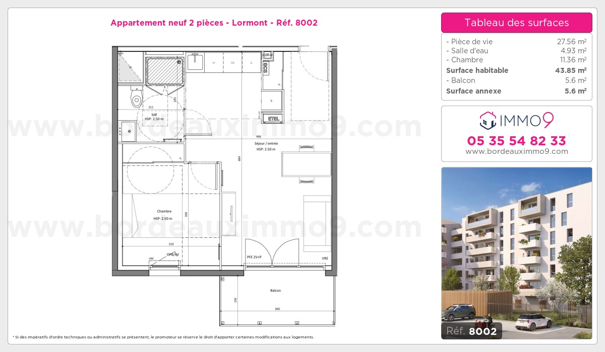 Plan et surfaces, Programme neuf Lormont Référence n° 8002