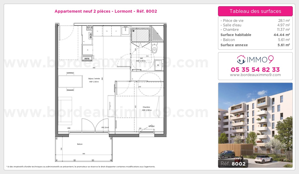 Plan et surfaces, Programme neuf Lormont Référence n° 8002