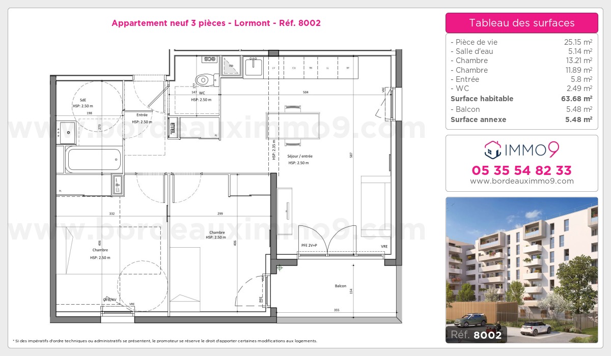 Plan et surfaces, Programme neuf Lormont Référence n° 8002