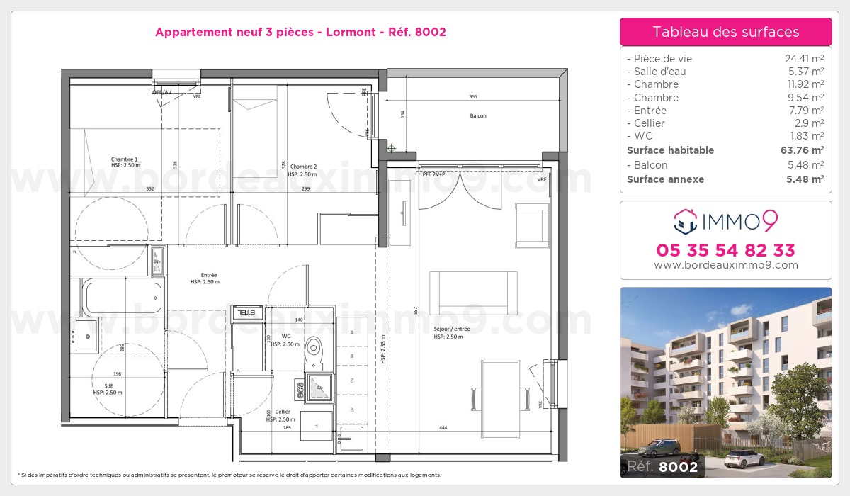 Plan et surfaces, Programme neuf Lormont Référence n° 8002