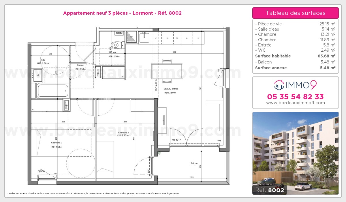 Plan et surfaces, Programme neuf Lormont Référence n° 8002