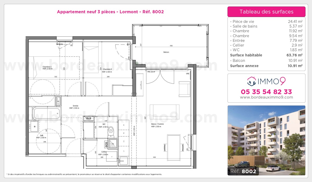 Plan et surfaces, Programme neuf Lormont Référence n° 8002