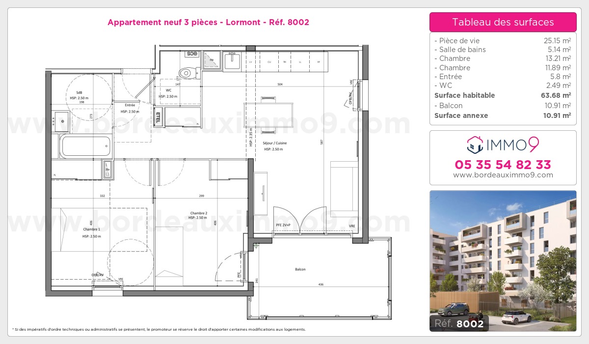 Plan et surfaces, Programme neuf Lormont Référence n° 8002