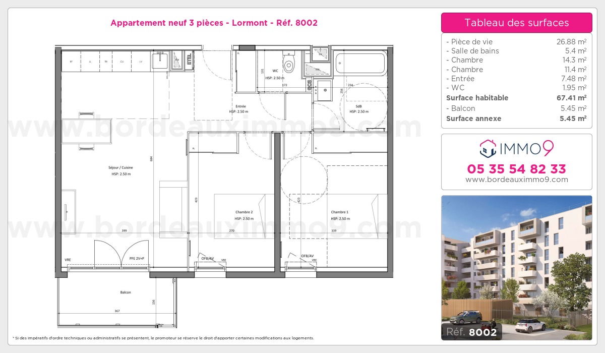 Plan et surfaces, Programme neuf Lormont Référence n° 8002