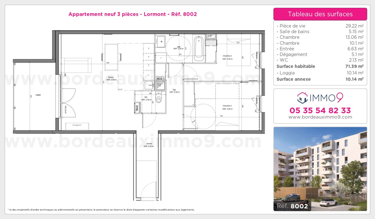 Plan et surfaces, Programme neuf Lormont Référence n° 8002
