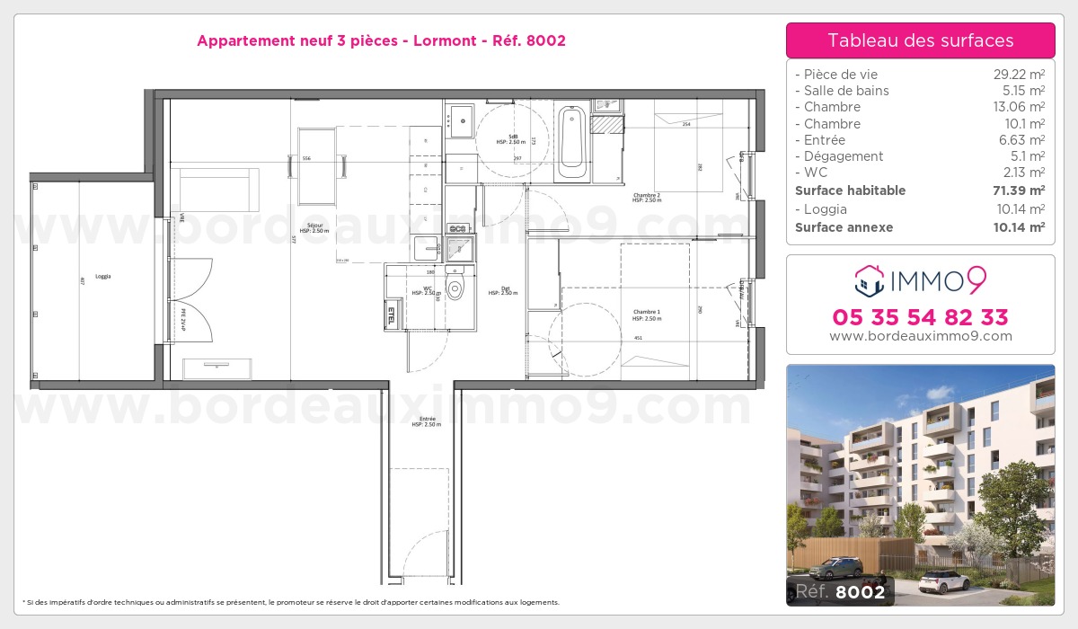 Plan et surfaces, Programme neuf Lormont Référence n° 8002