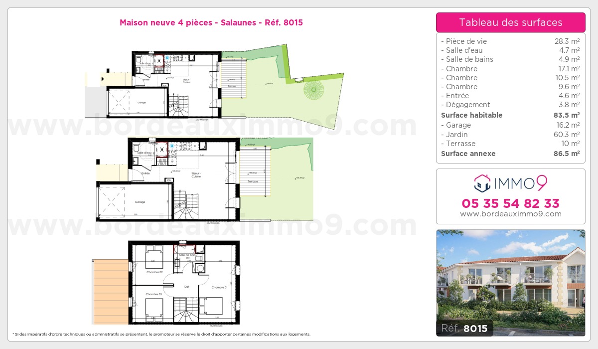 Plan et surfaces, Programme neuf Salaunes Référence n° 8015