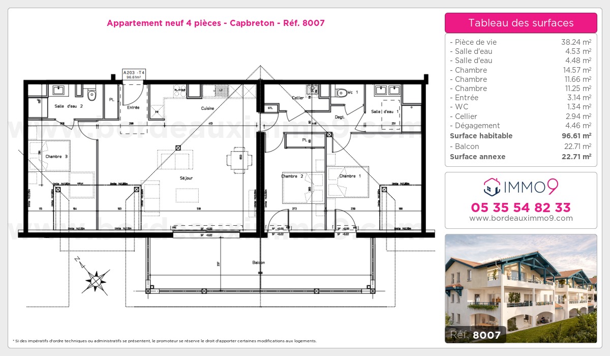 Plan et surfaces, Programme neuf Capbreton Référence n° 8007