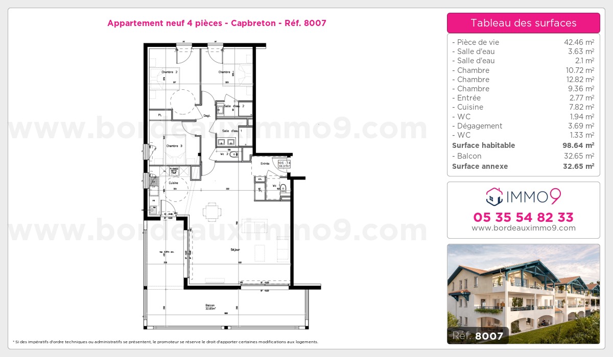 Plan et surfaces, Programme neuf Capbreton Référence n° 8007
