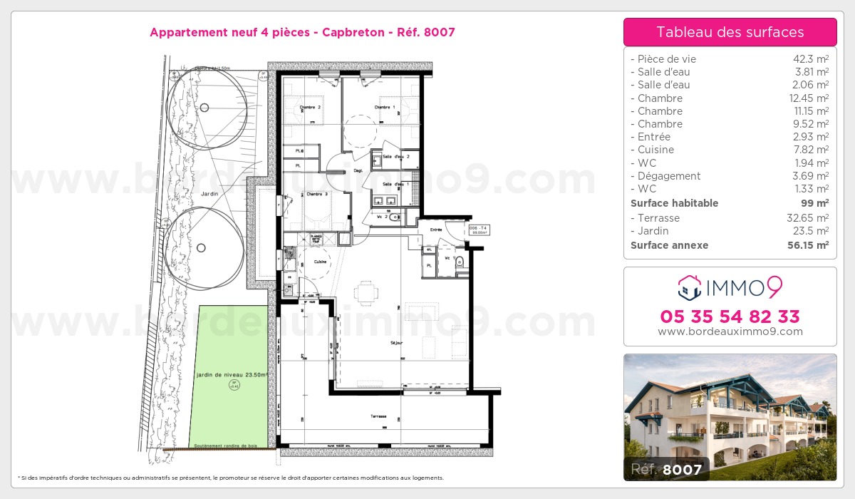 Plan et surfaces, Programme neuf Capbreton Référence n° 8007