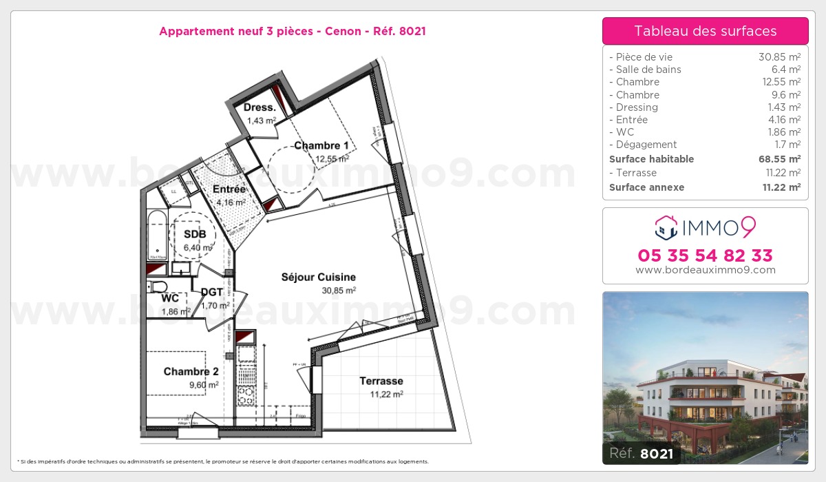 Plan et surfaces, Programme neuf Cenon Référence n° 8021