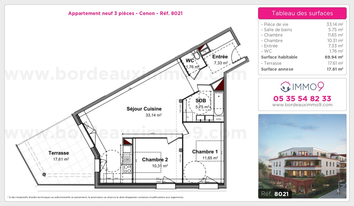 Plan et surfaces, Programme neuf Cenon Référence n° 8021