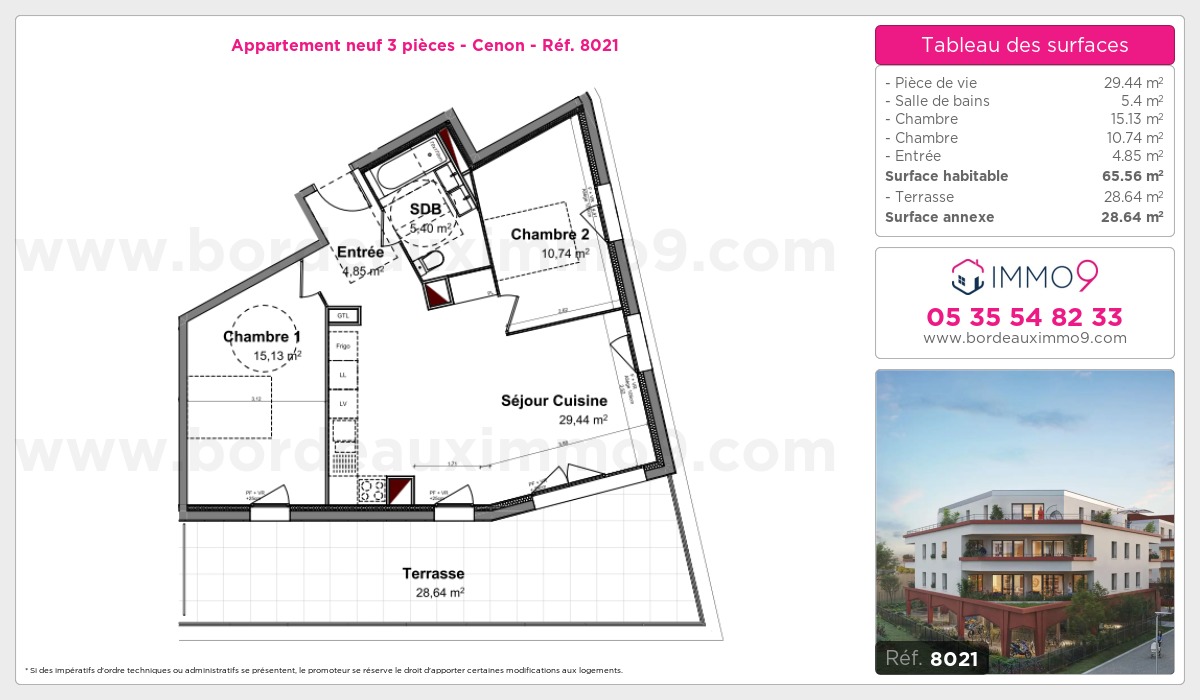 Plan et surfaces, Programme neuf Cenon Référence n° 8021