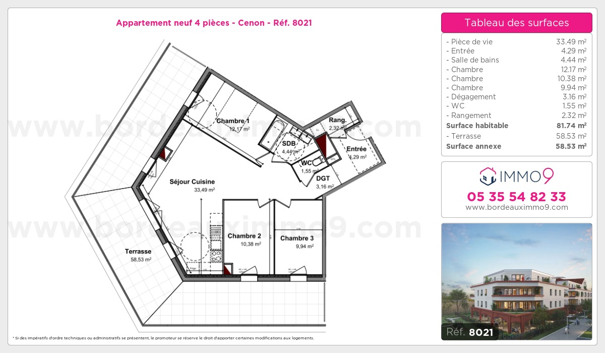 Plan et surfaces, Programme neuf Cenon Référence n° 8021
