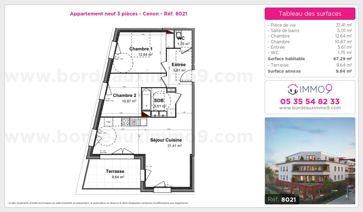 Plan et surfaces, Programme neuf Cenon Référence n° 8021