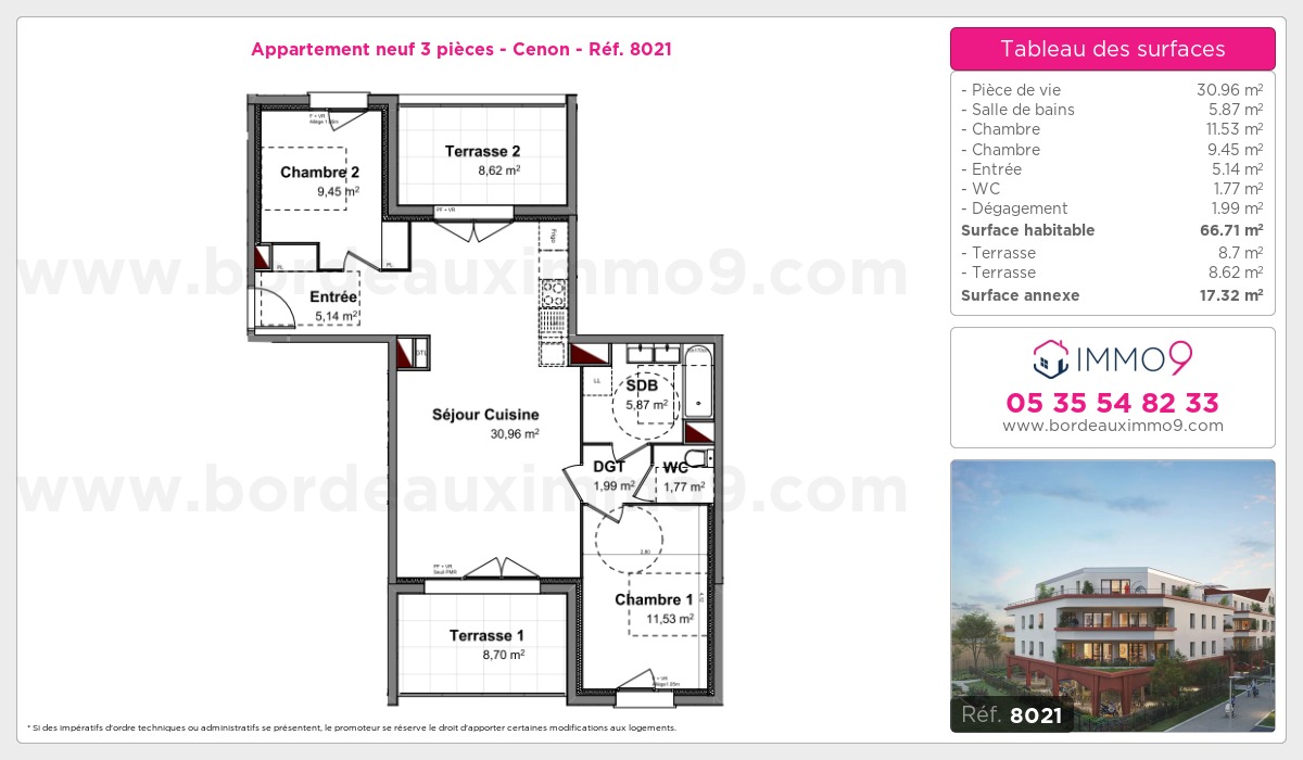 Plan et surfaces, Programme neuf Cenon Référence n° 8021