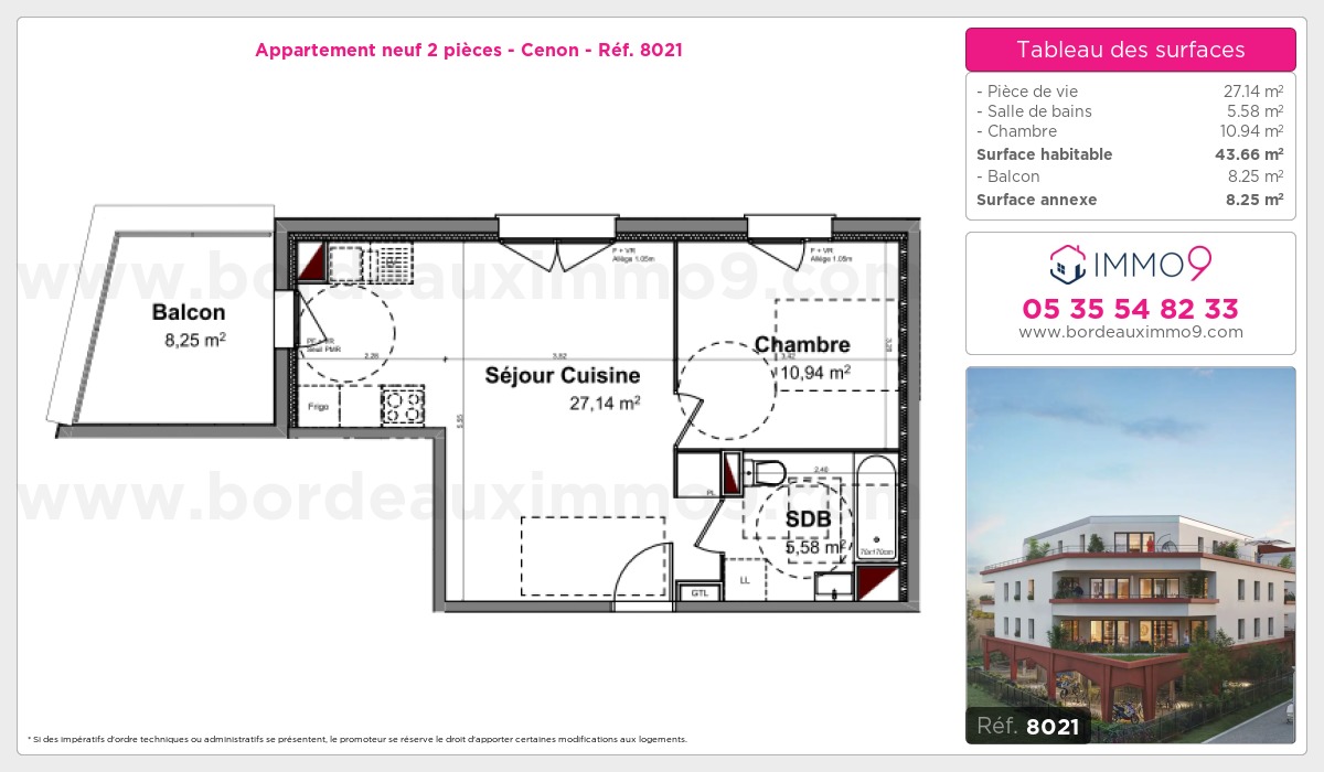 Plan et surfaces, Programme neuf Cenon Référence n° 8021