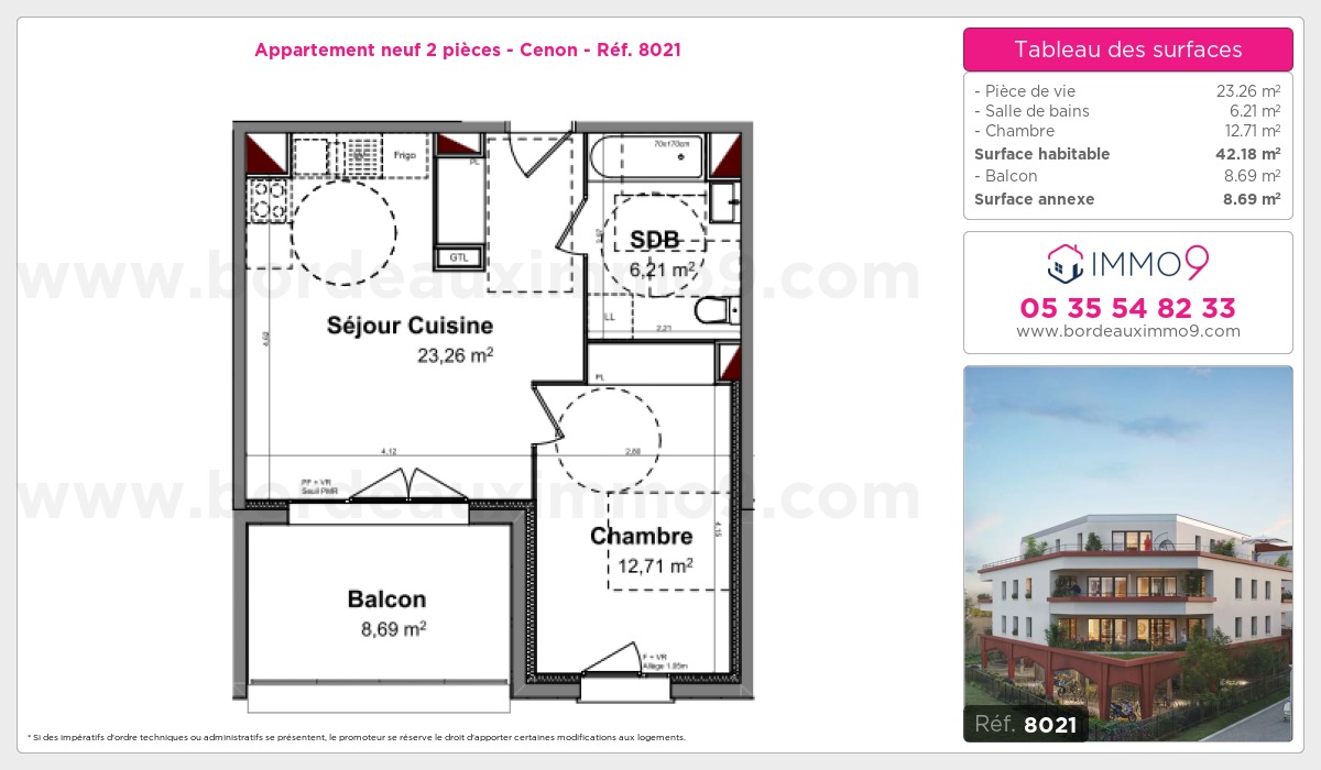 Plan et surfaces, Programme neuf Cenon Référence n° 8021
