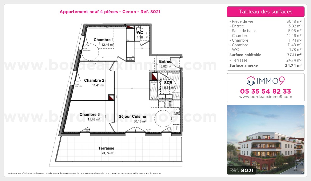 Plan et surfaces, Programme neuf Cenon Référence n° 8021
