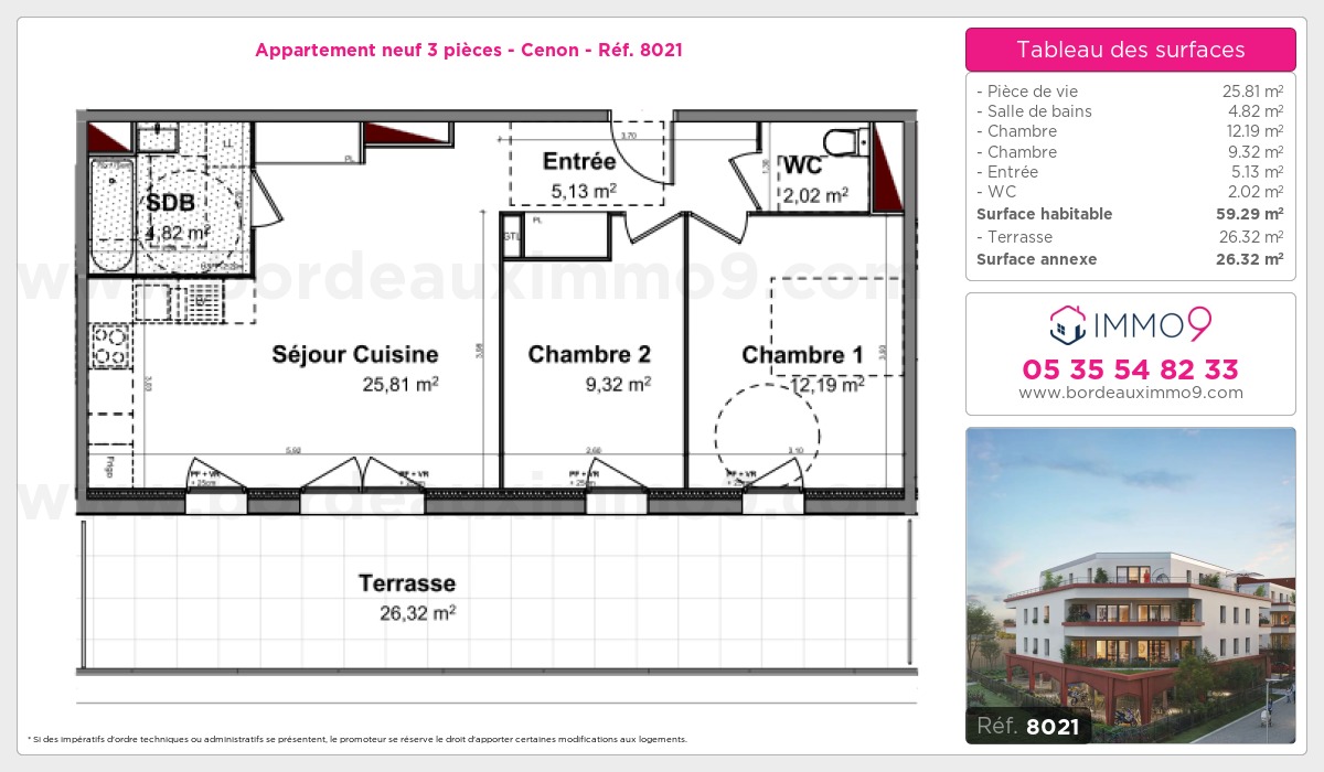 Plan et surfaces, Programme neuf Cenon Référence n° 8021