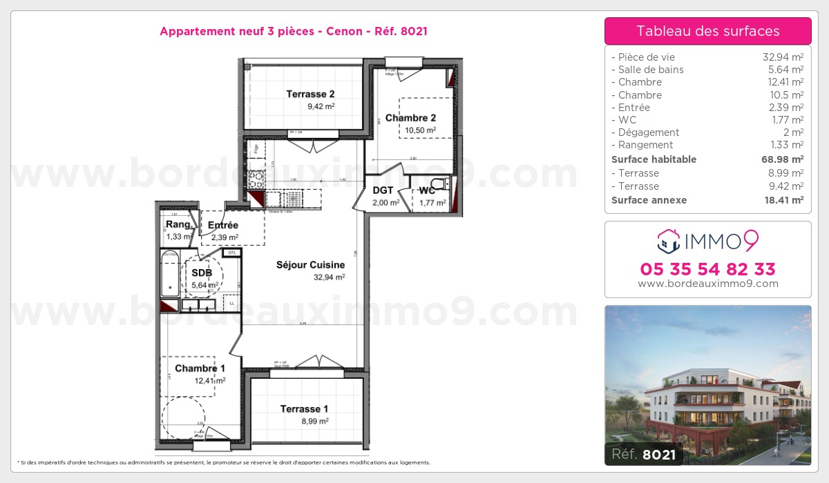 Plan et surfaces, Programme neuf Cenon Référence n° 8021